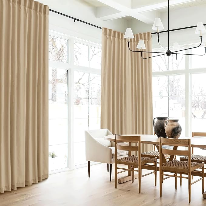 RYB HOME Farmhouse Boho Linen Sheer Curtains 90 inches Long for Living Room | Flax Linen Blend, Light Filtering, Semi Sheer, Wrinkle Resistance, Back Tab, Dorm Dining Room, W52 x L90, 2 Panels, Camel