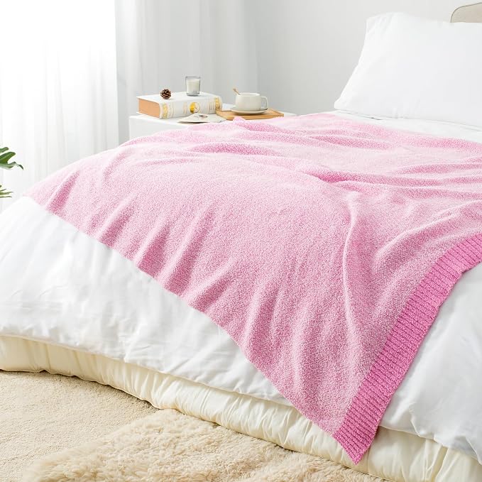 Carriediosa Heather Throw Blanket 50x60, 400GSM Ultra Soft Microfiber | Hot Pink, Fuzzy Fluffy Cozy Plush Knit Knitted Throws, Lightweight Cute Preppy Fall Blankets for Couch, Bed
