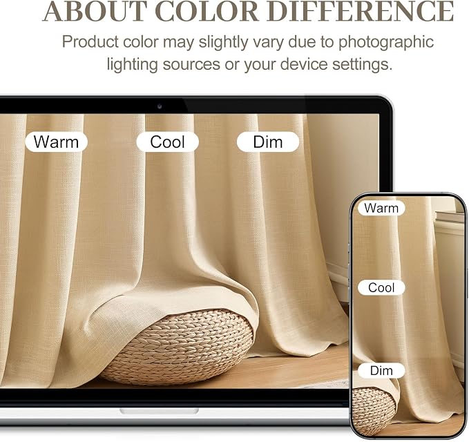 Pinch Pleated Linen Blend Sheer Curtains Light Filtering for Living Room | Semi Sheer, Pinch Pleat, with Hook Rings, Non See Through, Memory Shape, Cottage Core, 2 Panels, Sand Beige, W40xL96