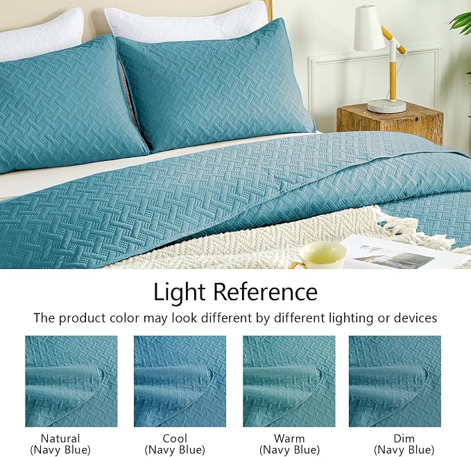 FLYMME Quilts Queen Size,Lightweight Teal Bedspreads,Basket Weave Pattern,Ultra Soft Microfiber Bed Coverlet 3 Pieces for All-Seasons (1 Quilt,2 Shams)