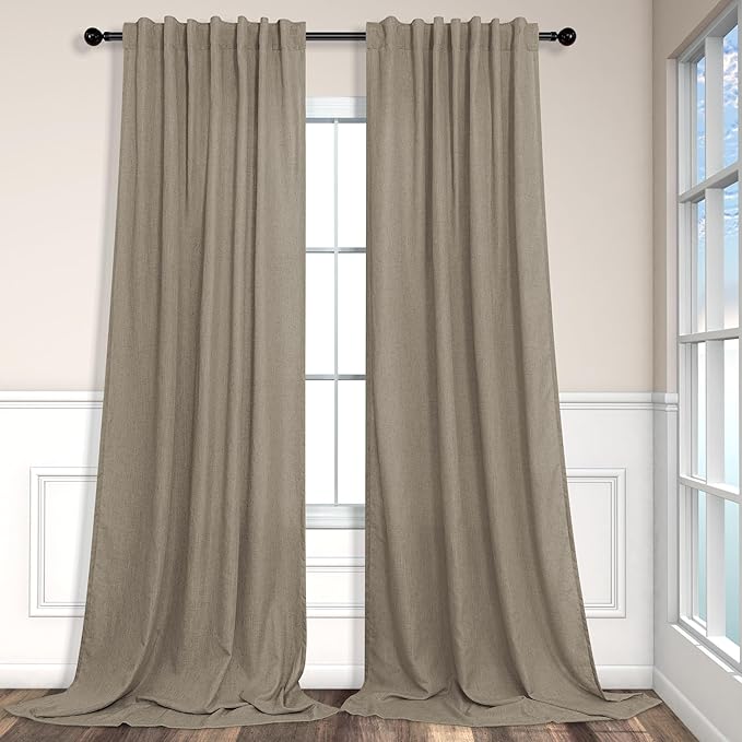 Pitalk 102 Inch Long Curtains Back Tab Linen Curtains for Living Room Bedroom 2 Panels Tan Brown Burlywood Taupe Curtain Light Filtering Privacy 102 Inch Pleated Curtain for Sliding Door Rod Pocket