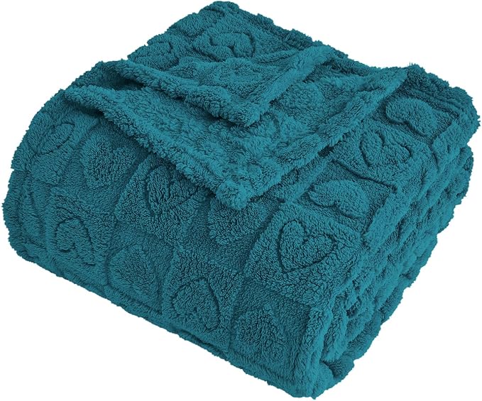 FY FIBER HOUSE Throw Blankets with Heart Checkered,Soft Warm Blankets for Lover Mom Father Gifts,Washable Lightweight Fuzzy Blanket for Couch Sofa Bed Office All Season(Umber Blue,60"x80")