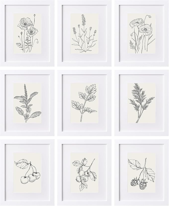 eletecpro Picture Frames Set of 9, 8x10 in, Acrylic Cover, White | Display Photo 5x7 with Mat or 8x10 without, Classic Gallery Collage, Wall Mount, Minimalist Home Decor, Engineered Wood