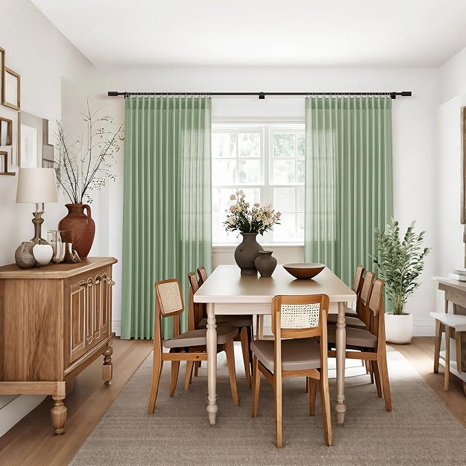 Jowels Mist Sage Linen Curtains 84 Inch Long 2 Panels for Living Room | Light Filtering Semi Sheer Curtain, Back Tab Pocket Pleated Look, Boho Farmhouse Textured Privacy Drapes for Bedroom Window
