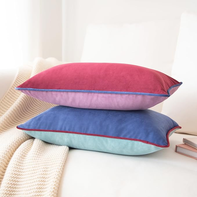 MONDAY MOOSE Decorative Throw Pillow Covers Cushion Cases, Set of 2 Soft Velvet Modern Double-Sided Designs, Mix and Match for Home Decor, Pillow Inserts Not Included (12x20 inch, Purple/Blue)