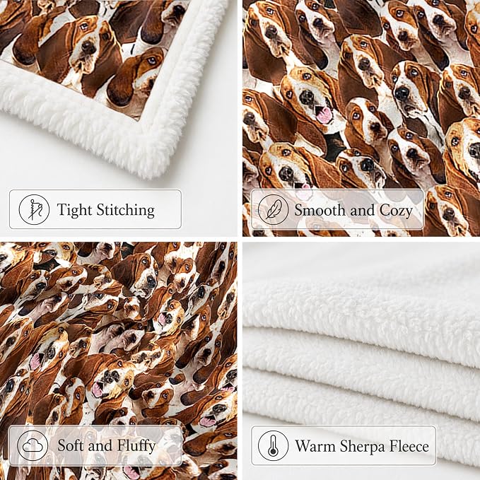 BlessLiving Throw Blanket, Brown Dog Animal Gift, 50x60 in | sherpa fleece fabric, Bassett Hound Dense Pet Blankets Puppy print, for couch or sofa, pet lovers, easy machine care