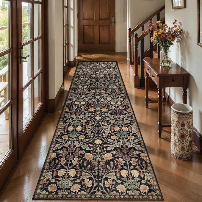 Ciicool 2x8 Hallway Runner Rug Floral Non Slip Washable Kitchen Rugs | Boho Soft Low Pile Long Carpet for Entryway Laundry Bedroom Carpets