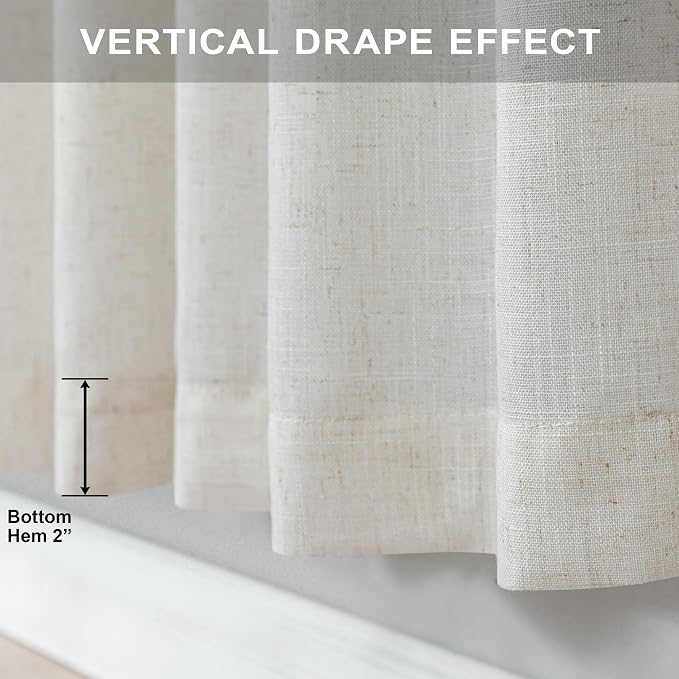 Natural Linen Curtains 108 Inches Long for Living Room 2 Panels Set Loop Pocket Back Tab Draperies Neutral Earth Tone Soft Cotton Textured Semi Sheer Linen Curtains for Large Window Vertical 9 FT Tall