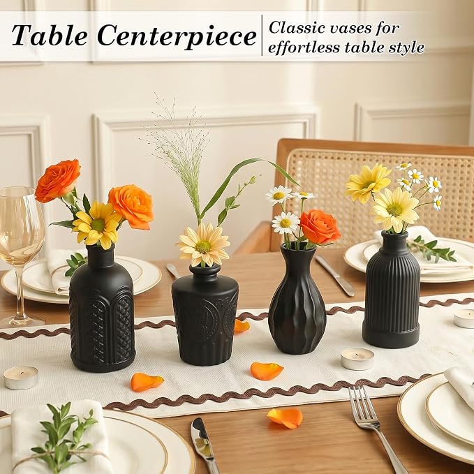 TBWIND 24PCS Black Glass Bud Vases Set | Small Vintage Flower Vases, Mini Rustic Vases, For Wedding Table Decor, Centerpieces, For Home, Shelves, Windowsills