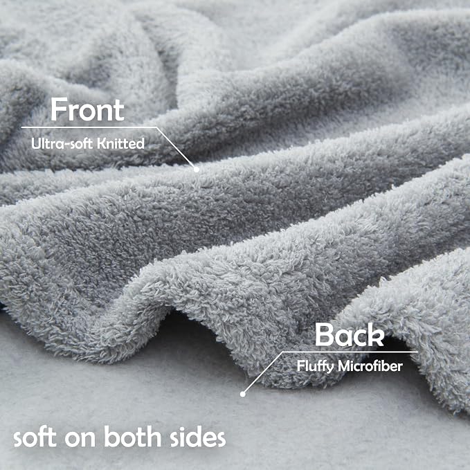 NEWCOSPLAY Knitted Throw Blanket for Couch Sofa Bed, Light Grey, 90"x90" | Super Soft Plush, Fuzzy Fluffy Microfiber, Lightweight Cozy Blanket for Room Decor, All Season Use