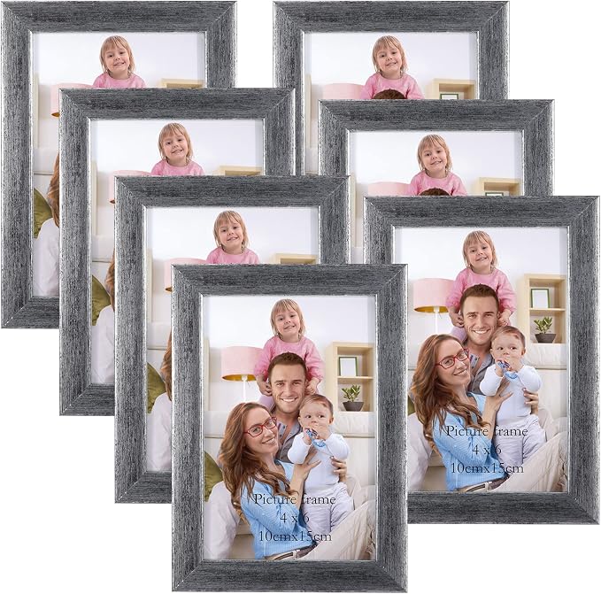 Giftgarden 4x6 Picture Frame Antique Silver 7 Pack, 4” by 6” Distressed Silver Photo Frames Rustic for Wall or Tabletop