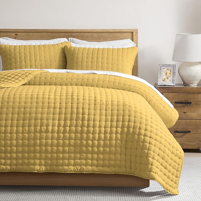 WDCOZY California Oversized Cal King Size Quilt Bedding Sets with 2 Pillow Shams, Lightweight Soft Bedspread Coverlet Bed Cover for All Season, 3 Pieces, 116x106 inches, Yellow