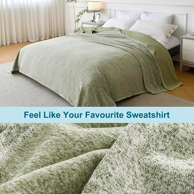 KAWAHOME Summer Sweatshirt Throw Blanket for Bed Lightweight Soft Thin | Breathable Jersey Blankets for Hot Sleepers in Air-Conditioned Room, Home Decor Holiday Gift, 50 X 60 Inches, Heather Green