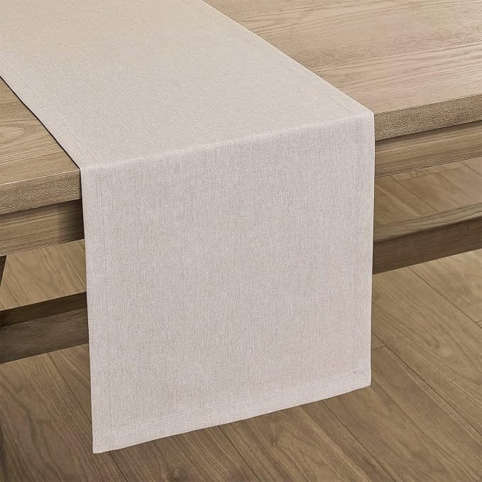 ZeeMart Basic Linen Style Table Runner, 14x72 Inch Light Tan | Mitered Corner Design, Medium Weight Fabric, Rustic Farmhouse Style, Machine Washable Easy Care Everyday Table Scarf