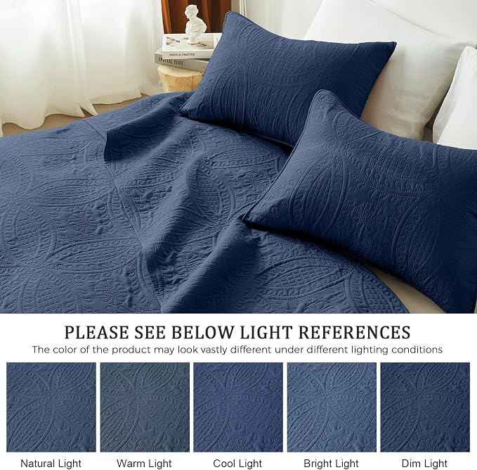 akkialla Navy Twin Quilt Set, Ultrasonic Lightweight Bedspread Coverlet for Modern Minimalist Bedroom, Soft Microfiber Coin Pattern Bedding, 2-Piece (1 Quilt, 1 Pillow Sham) | Breathable fabric