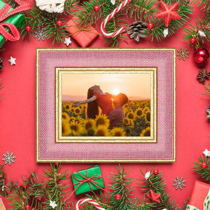 4x6 Picture Frame - Soft Pink Fabric & Vintage Gold Border HD Real Glass with Easel for Tabletop/Wall (Family Photos, Nursery Decor 4 Pack)