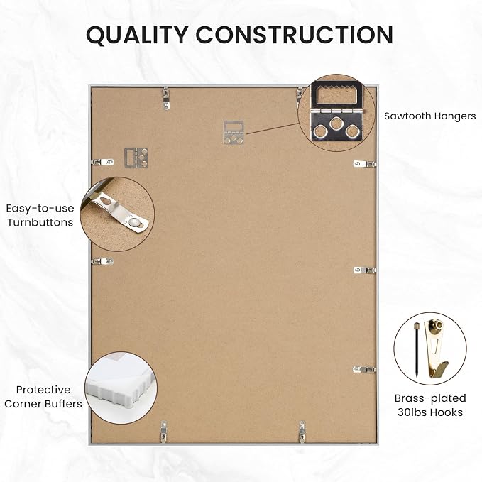 20x30 Poster Frame Silver, Aluminum Metal 20 x 30 Frame with Removable Mat, 20 by 30 Silver Picture Frame Matted to 16x24 Photo, Real Tempered Glass for Home and Office Gallery Wall, 1 Pack