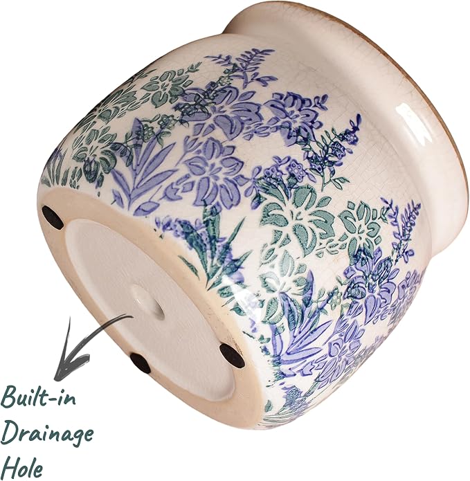 Xiaan Jiaju Pots for Plants, Ceramic Planters for Indoor/Outdoor Plants | 6.29" Round Vase & Plant Pots with Drainage, Vintage Rustic Outdoor Vases for Centerpieces, Home & Porch Decor, Vintage Blue