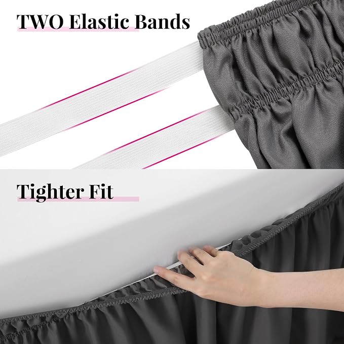 Dark Grey Bed Skirt Queen Size 18" Drop, Elastic Wrap Around Bedskirt | Solid ruffled, Wrap-around/elastic, Wrinkle & Fade resistant, with Adhesive Strips, Gift Packed, Machine Wash/Tumble Dry/Iron