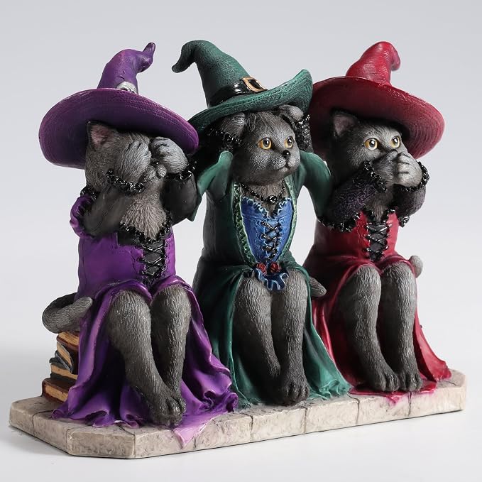 Veronese Design 4 7/8 Inch See No Evil Hear No Evil Speak No Evil Witch Cats Resin Animal Collectible Figurine