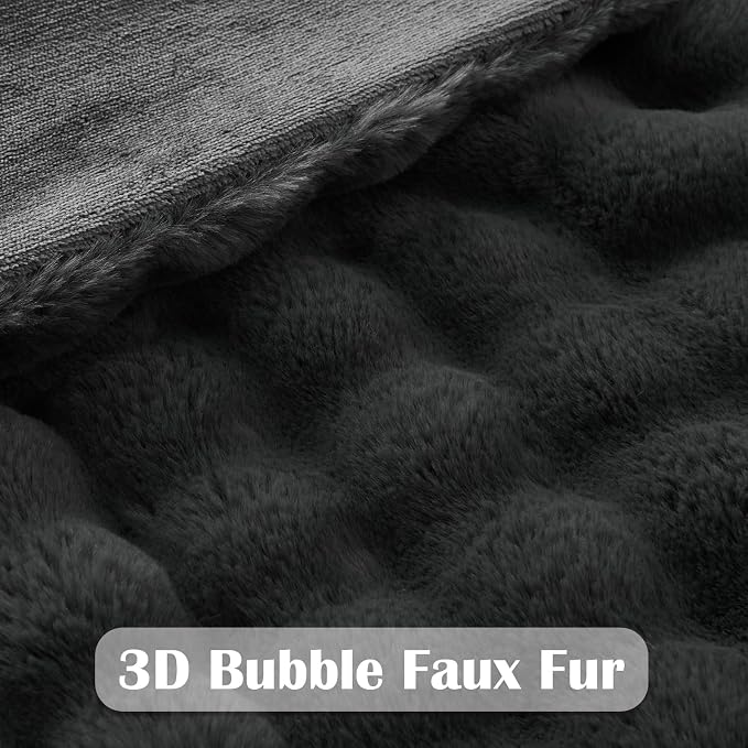 NEWCOSPLAY Faux Fur Fluffy Bubble Twin Blanket for Couch, Grey, 60"x80" | Soft Thick Warm Bubble Blanket for Couch Sofa Bed 550GSM, Plush Cozy Luxury Decorative Throw, Gift for Women Men