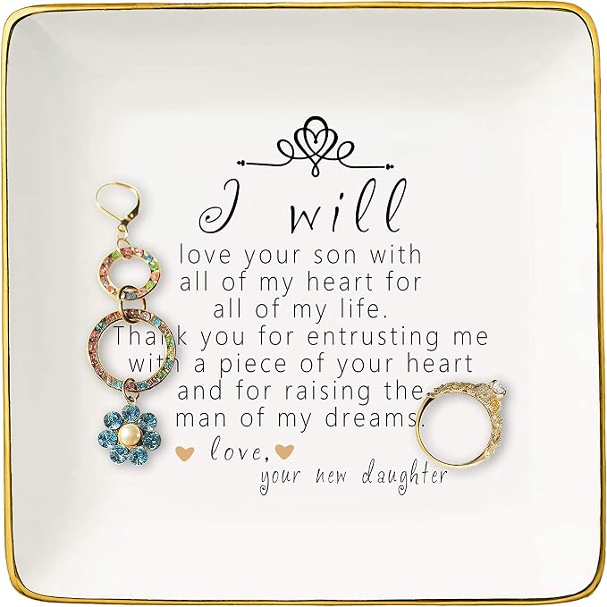 Topthink Gift For Mother of The Groom From Bride - Thank You For Raising The Man Of My Dreams – Ceramic Jewelry Holder Ring Dish Trinket Tray – Wedding Gifts - Bridal Shower Gifts