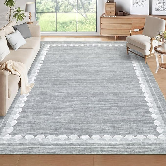COZYLOOM Bedroom Rugs 8x10 Area Rugs for Living Room Washable Rug with Non Slip Backing, Modern Solid Non Shedding Low Pile Carpet Stain Resistant Bordered Mats for Living Room, Bedroom, Grey
