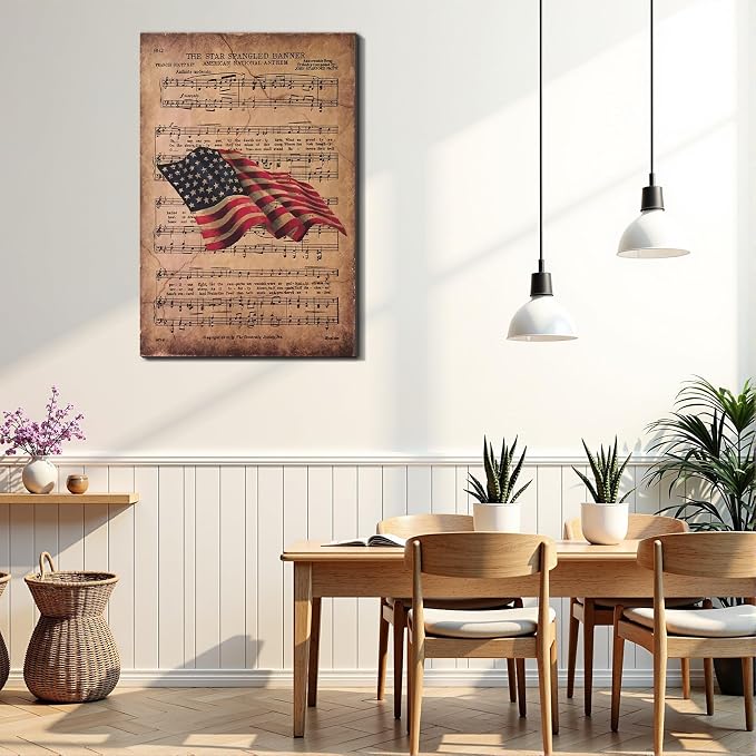 Framed American Flag Floral Wall Art, Patriotic Flower Canvas Art Pictures, USA Garden Wall Decor, Made in USA Ready to Hang for Living Room Bedroom Bathroom