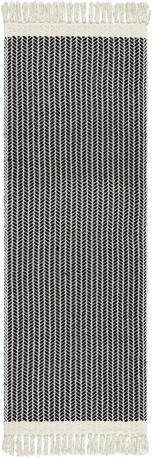 Lahome Boho Bathroom Runner Rug, 2x6 Washable Rugs for Kitchen Hallway | Woven Cotton Laundry Room Throw Carpet with Tassels, Farmhouse Decor Black Non Shedding Lightweight Mat for Entryway Bath