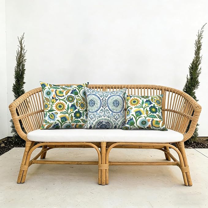 Outdoor Throw Pillow Covers 18x18 Inch, Decorative Pillow Covers for Patio Furniture, Medallion Blue Modern Cushion Cases for Garden Couch Home Sofa, Pack of 2