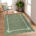 COZYLOOM 4x6 Scalloped Rugs for Dining Room Washable Living Room Area Rug, Non Slip Stain Resistant Modern Bow Carpet Non Shedding Low Pile Soft Bordered Mats for Bedroom, Nursery, Office, Green