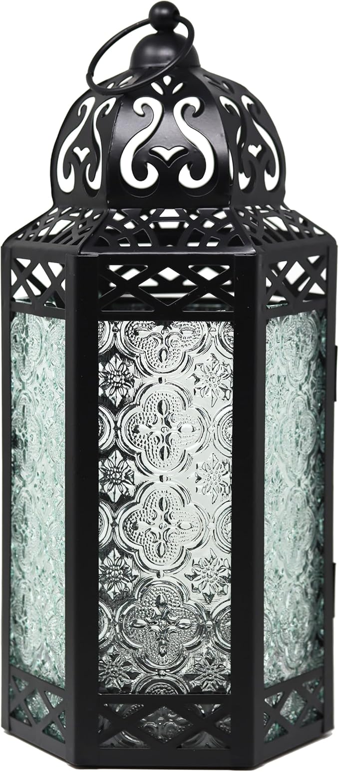 Vela Lanterns Decorative Indoor Candle Holder Table Centerpieces - Moroccan Hanging Outdoor Patio & Porch Home Decor, Turkish Lamp for Wedding, Ramadan (Large 12", Clear Glass)