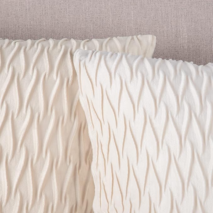 MADIZZ Set of 2 Super Soft Velvet Decorative Throw Pillow Covers 24x24 inch Beige Square with Texture Luxury Style Cushion Case European Pillow Shell for Sofa Bedroom