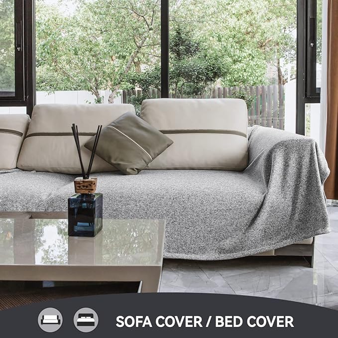 KAWAHOME Summer Sweatshirt Blanket for Bed Lightweight Soft Thin, 71" × 79" | Breathable Jersey Blankets for Hot Sleepers in Air-Conditioned Room, Home Decor Holiday Gift, Heather Grey