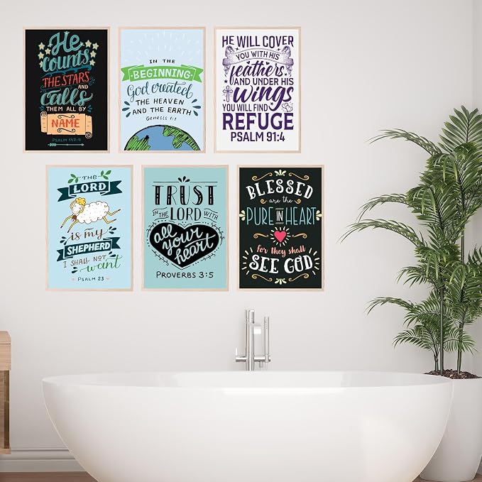 BigWig Prints Bible Verse Prints, Psalm Artwork, Set of 6, 11x17 in | Faith Based Scripture for Prayer Room or Study, Great Gift for Bible Study Groups, Unframed