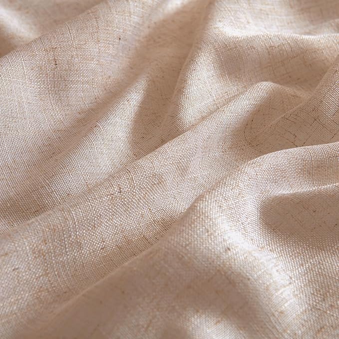 MIULEE Natural Beige Linen Curtains 52x54 Inch Long for Bedroom Living Room | 2 Panels, Soft Linen Textured Window Drapes, Semi Sheer Light Filtering, Back Tab Rod Pocket, Farmhouse Burlap Look Decor