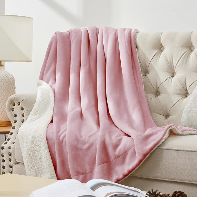 Walensee Sherpa Fleece Blanket (King Size 108”x90” Blush) Plush Throw Fuzzy Super Soft Reversible Microfiber Flannel Blankets for Couch, Bed, Sofa Ultra Luxurious Warm and Cozy for All Seasons