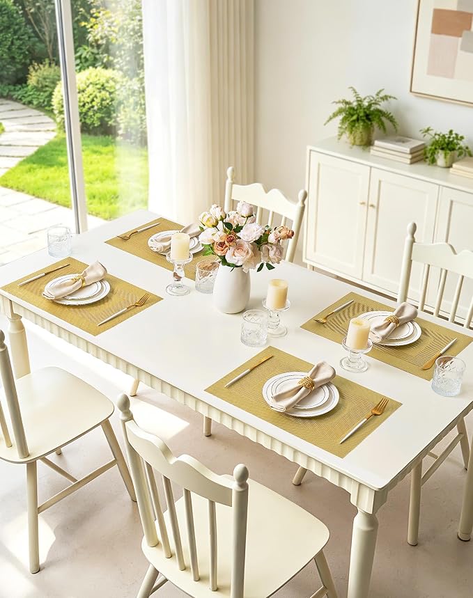 Leetaltree Gold Frame Placemats Set of 4 - Heat Resistant Non-Slip Place Mats for Dining Table, Washable Durable PVC Vinyl Woven Table Mats（Gold Frame, 4）