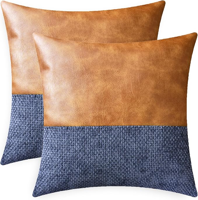 CaliTime Decorative Couch Throw Pillow Covers 16 X 16 Inches Navy Blue