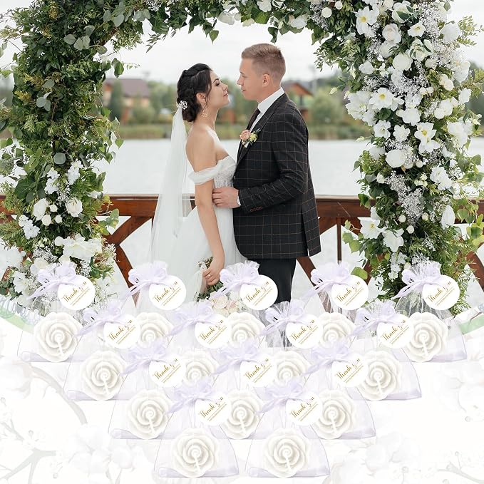Treela 24 Set Rose Flower Candles, White Wedding Favors for Guests