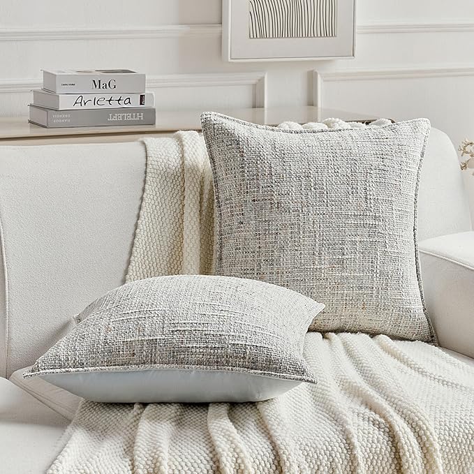 FUTEI Pack of 2 Chenille Tweed Vintage Throw Pillow Covers 22x22 Inch Soft Decorative Cushion Case Modern Farmhouse Accent for Couch Bed Living Room, Grey