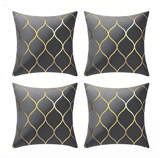 Gyulin Pack of 4 Gold Velvet Throw Pillow Covers 18x18 Inches Solid Square Pillow Covers Geometric Cushion Covers for Couch Sofa Home Bedroom Decor, Grey/Gray