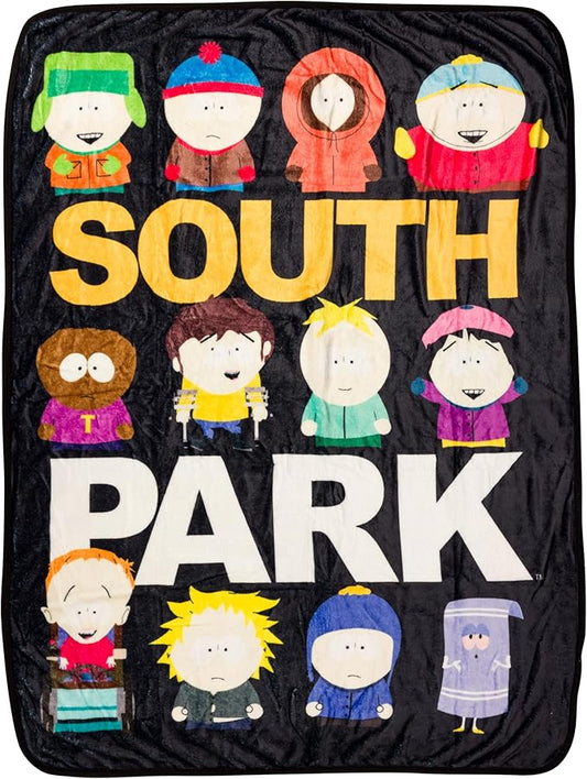 Silver Buffalo South Park Group, Fleece Throw Blanket, 45x60in | Kenny, Kyle, Stan, Eric Cartman, Tolkien, Jimmy, Butters, Wendy, Timmy, Tweek Tweak, Craig, Towelie, Soft and Cozy, 180 GSM