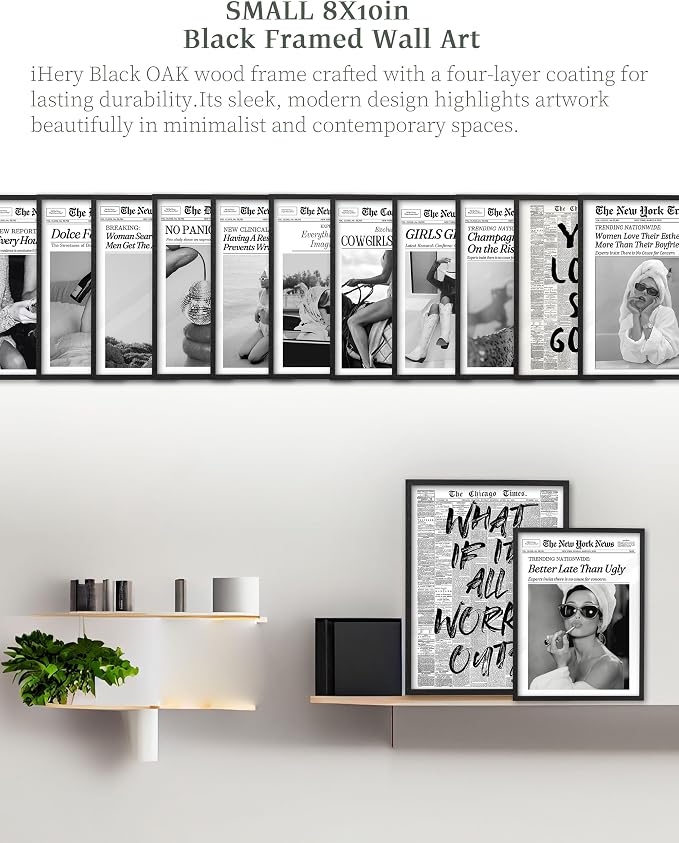 iHery 8x10in You Look So Good Framed Newspaper Wall Art | Premium Black OAK Wood Frame with Canvas Print, Vintage Newspaper Decor for Bedroom, Dorm, Vanity Room Living Room, 1Pack