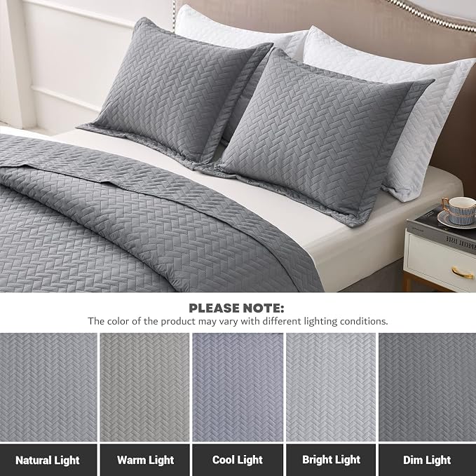 Maple&Stone Grey Quilt Set Twin/Twin XL, Extra Long Bedspread | Breathable Coverlet with Chevron Pattern, All-Season Dorm Bed Cover Set Bedding Decor 2 Piece