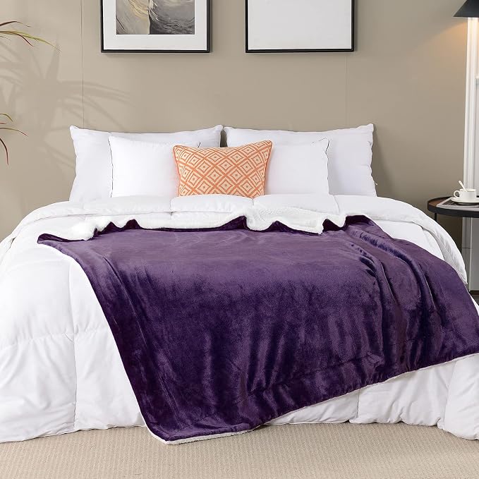 SOCHOW Sherpa Fleece Throw Blanket, Double-Sided Super Soft Luxurious Plush Blanket Twin Size, Aubergine 60inch X80'' | Double-Sided Super Soft Luxurious Plush Blanket Twin Size