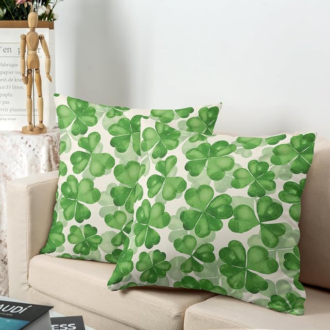 Saint Patricks Day Pillow Covers 20x20 Green Clover Pillow Case Set of 2 Lucky Charm Throw Pillow Covers St Patricks Cotton Blend Cushion Case for Living Room Sofa Couch