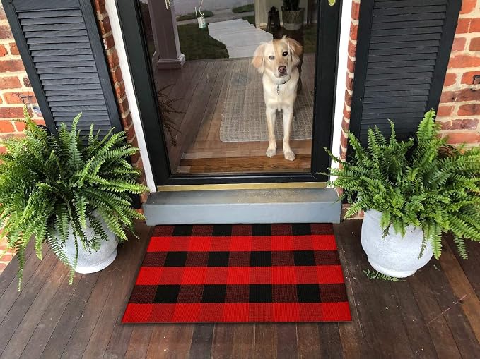LEVINIS Christmas Door Mat 2'×3' for Kitchen/Bathroom/Entry Way/Laundry Room/Living Room, Red&Black