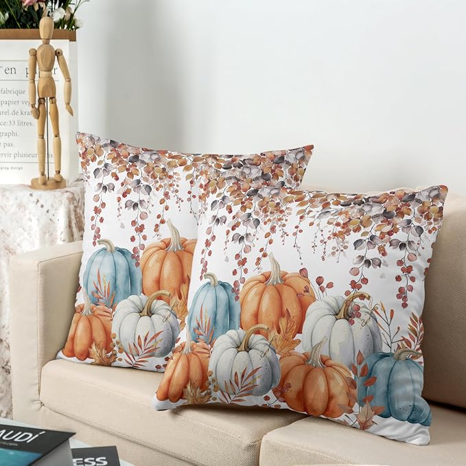 Fall Pillow Covers Colorful Pumpkin Throw Pillow Covers Autumn Thanksgiving Harvest Pillow Case 16x16 Set of 2 Double Sided Printing Cushion Case for Bedroom Couch Sofa