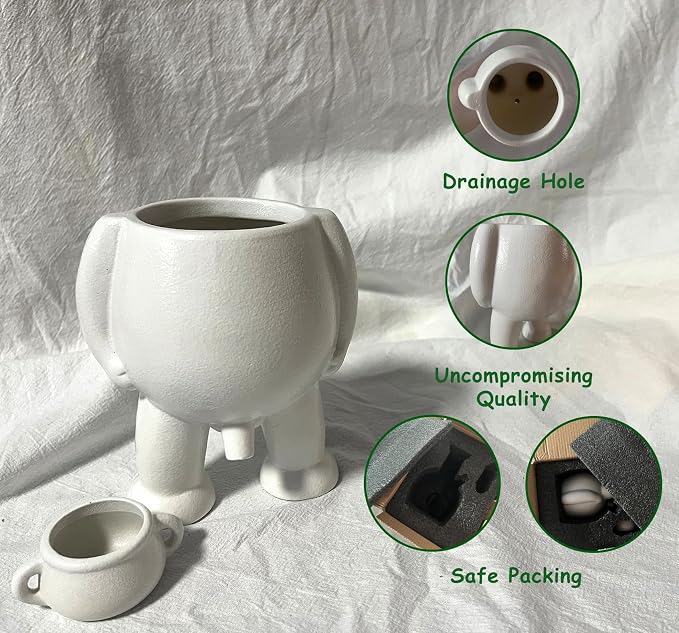 Creative Ceramic Human Shape Planter Funny Penis Planter with Drainage, Stylish Peeing Pot For Indoor/Outdoor Positive Penis Gifts Piss Succulent Plant Pot Gift for Father Friends Family (White)